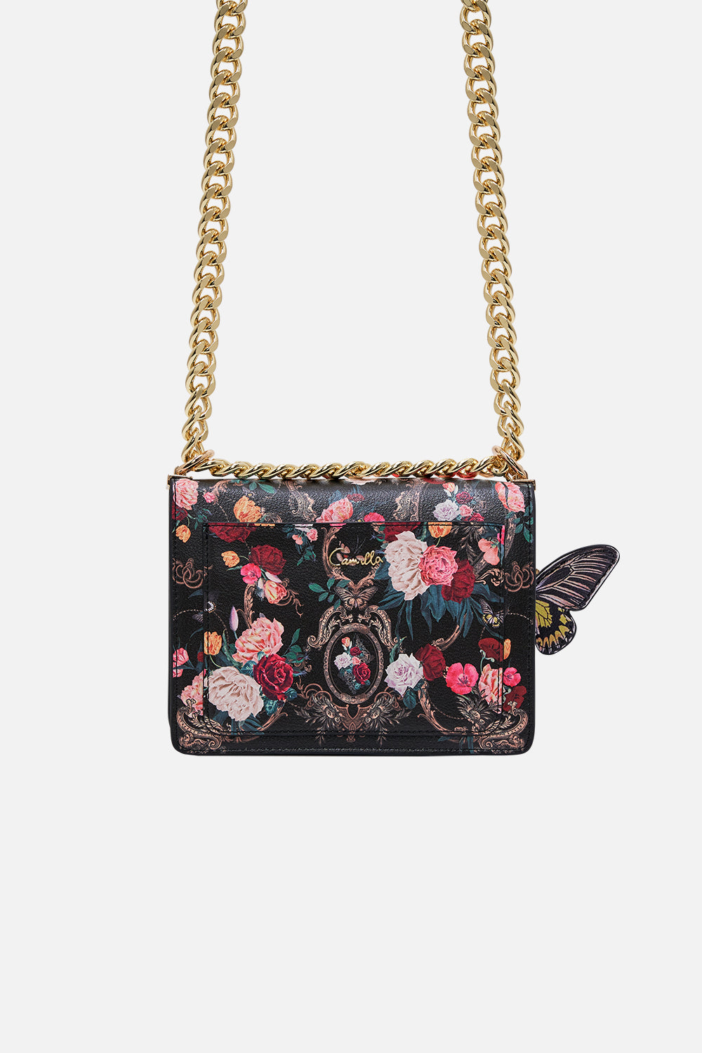 CAMILLA floral crossbody with fur strap in Magic in the Manuscripts