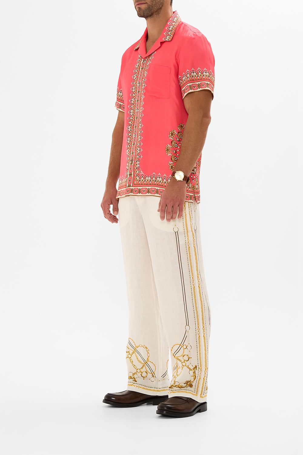 CAMILLA pink short sleeve camp collared shirt in Shell Games