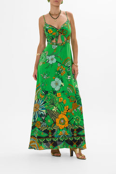 CAMILLA Green Tie Front Cut Out Maxi Dress in Good Vibes Generation