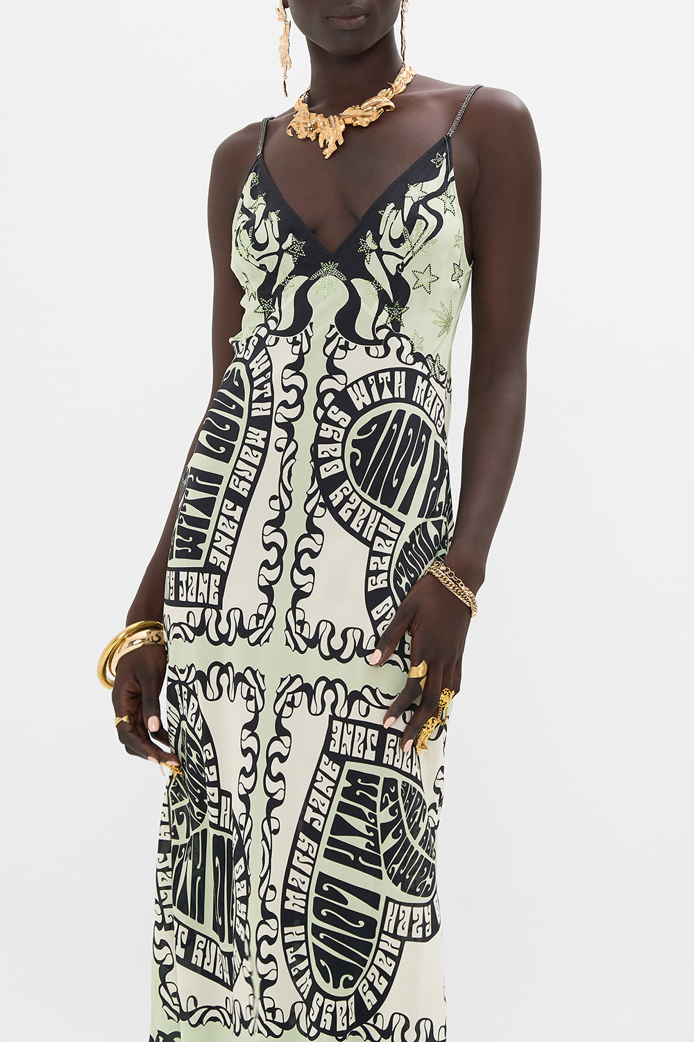 CAMILLA silk slip dress in Double Dutch print