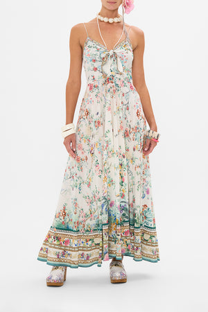 CAMILLA tie front maxi dress in Pluems and Parterres print