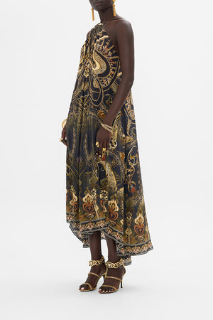 CAMILLA  silk maxi dress in Nouveau Noir print
