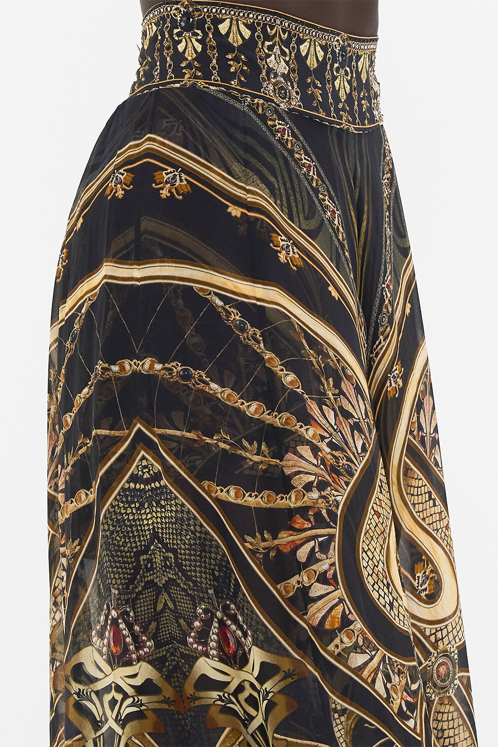 CAMILLA silk pants in Nouveau Noir print