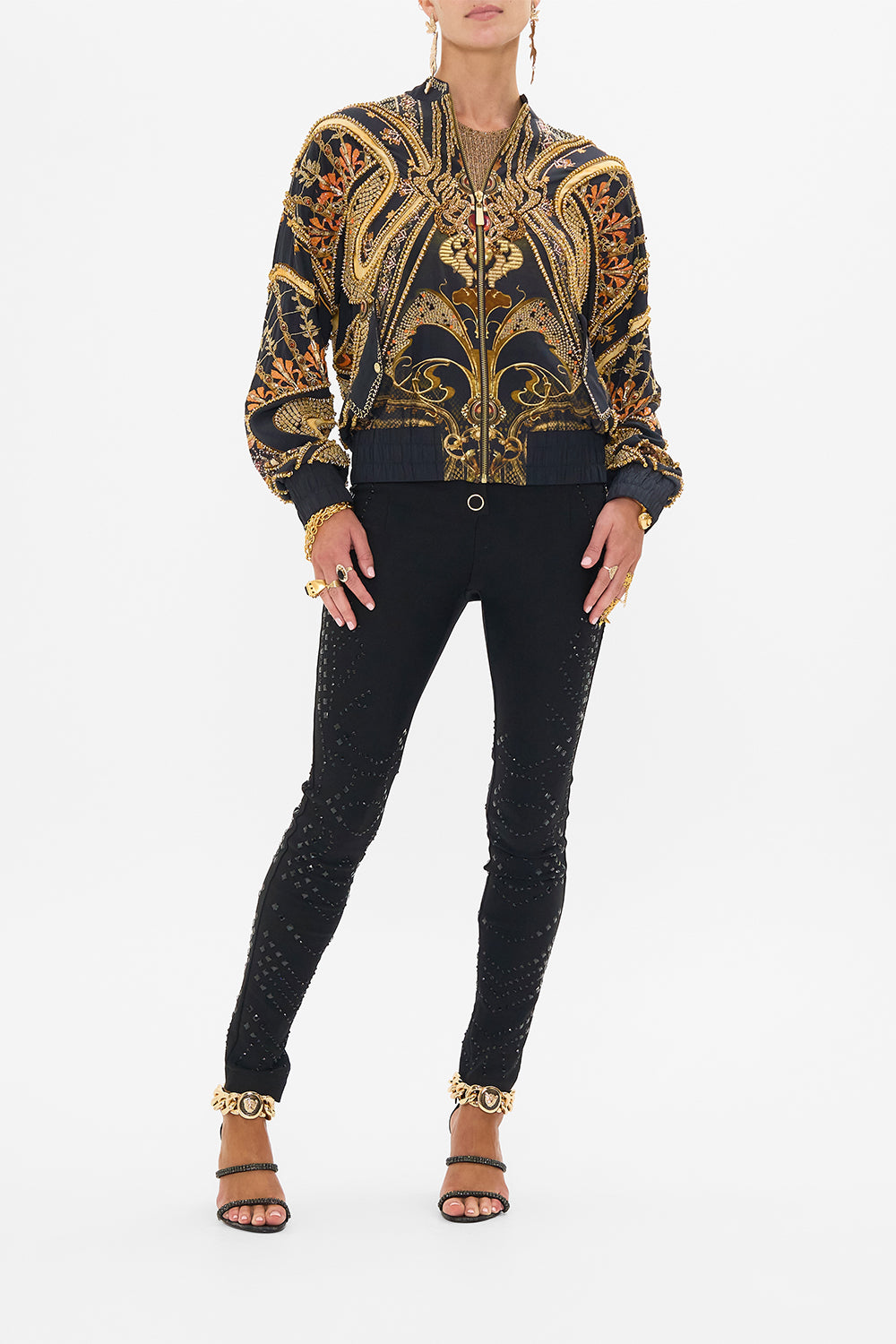 CAMILLA  designer bomber jacket in Nouveau Noir print