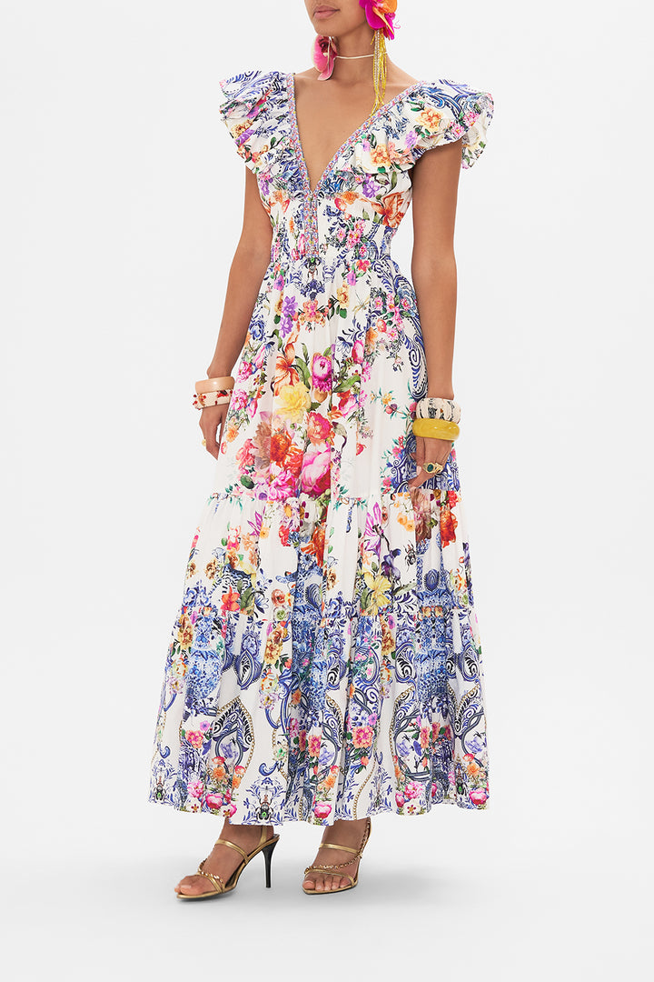 CUT OUT BODICE DRESS WITH TIERED SKIRT DREAMING IN DUTCH