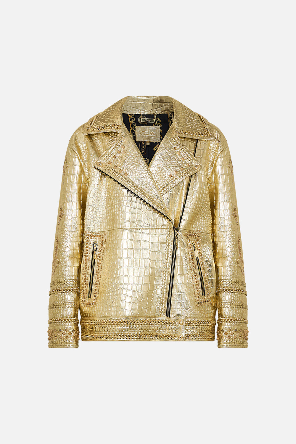 CAMILLA  Oversized Leather Biker Jacket in Valley of the Kings Print