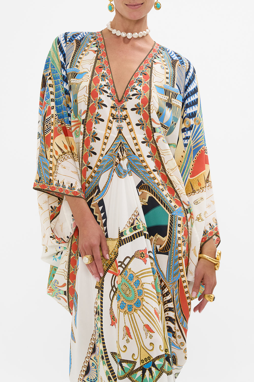 CAMILLA T-Shape Long Kaftan in Valley Of The Queens print