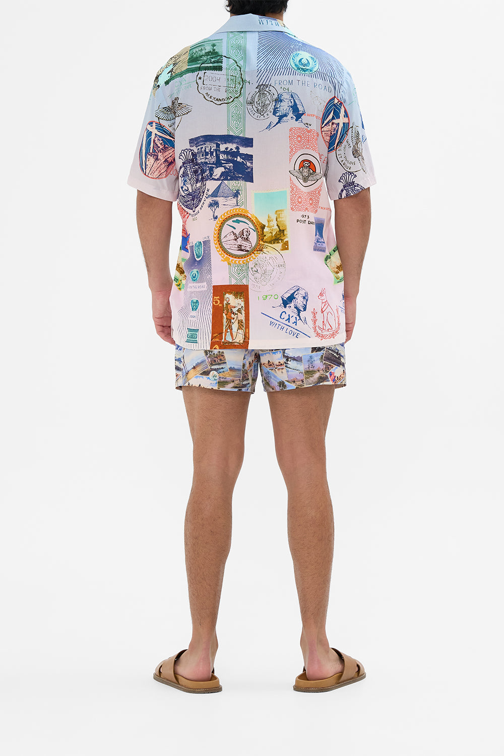 Hotel Franks By CAMILLA short sleeve camp collared shirt in Haute Passport print. 