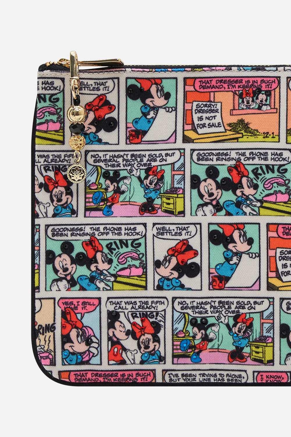 Disney x CAMILLA clutch bag in Minnies Melody print in A Trip Down The Comic Strip print