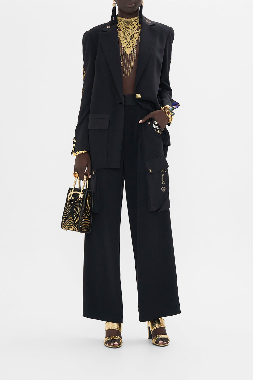 CAMILLA Jacket With Sleeve Cut Out Detail in Cartouche Kingdom print. 