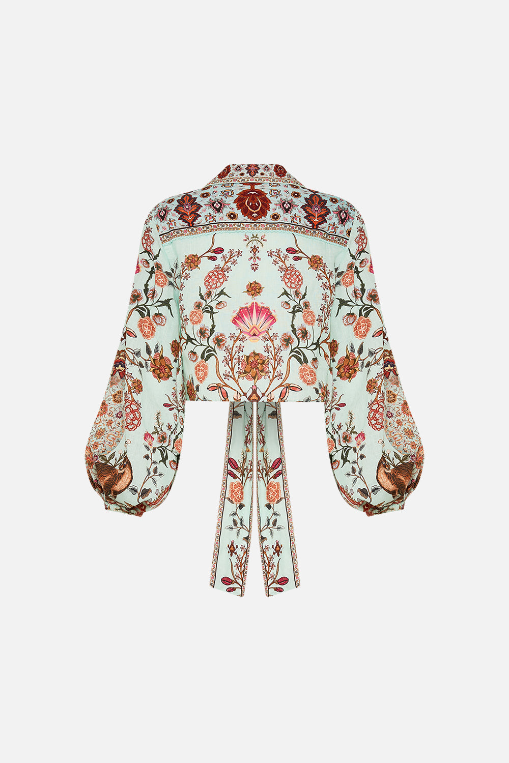 CAMILLA Cropped Wrap Shirt in Weaving Worlds print