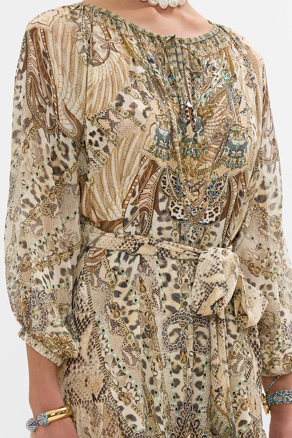 CAMILLA Long Sleeve Oversized Peasant Dress in The Throne Room print