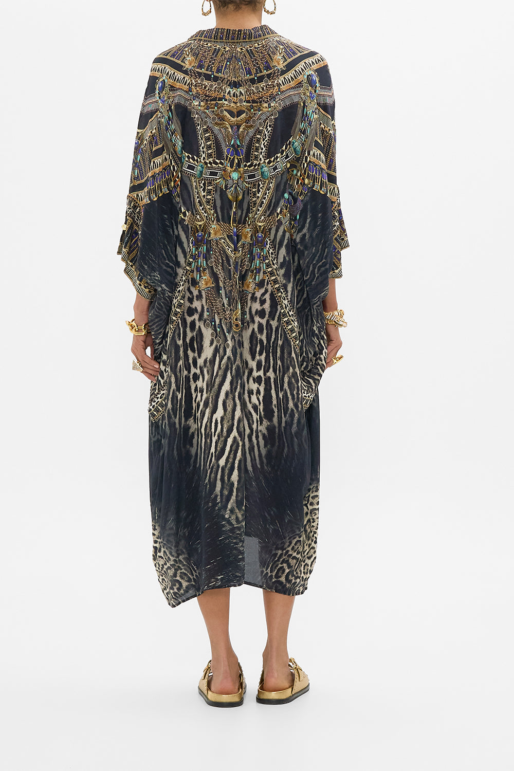 CAMILLA Batwing Kaftan in Cat Worship print. 