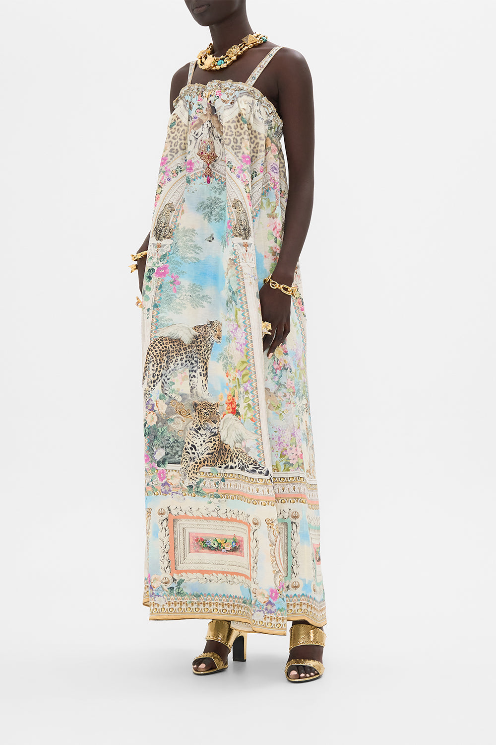 CAMILLA Floral Wide Strap Sundress in We Always Have Alexandria Print. 