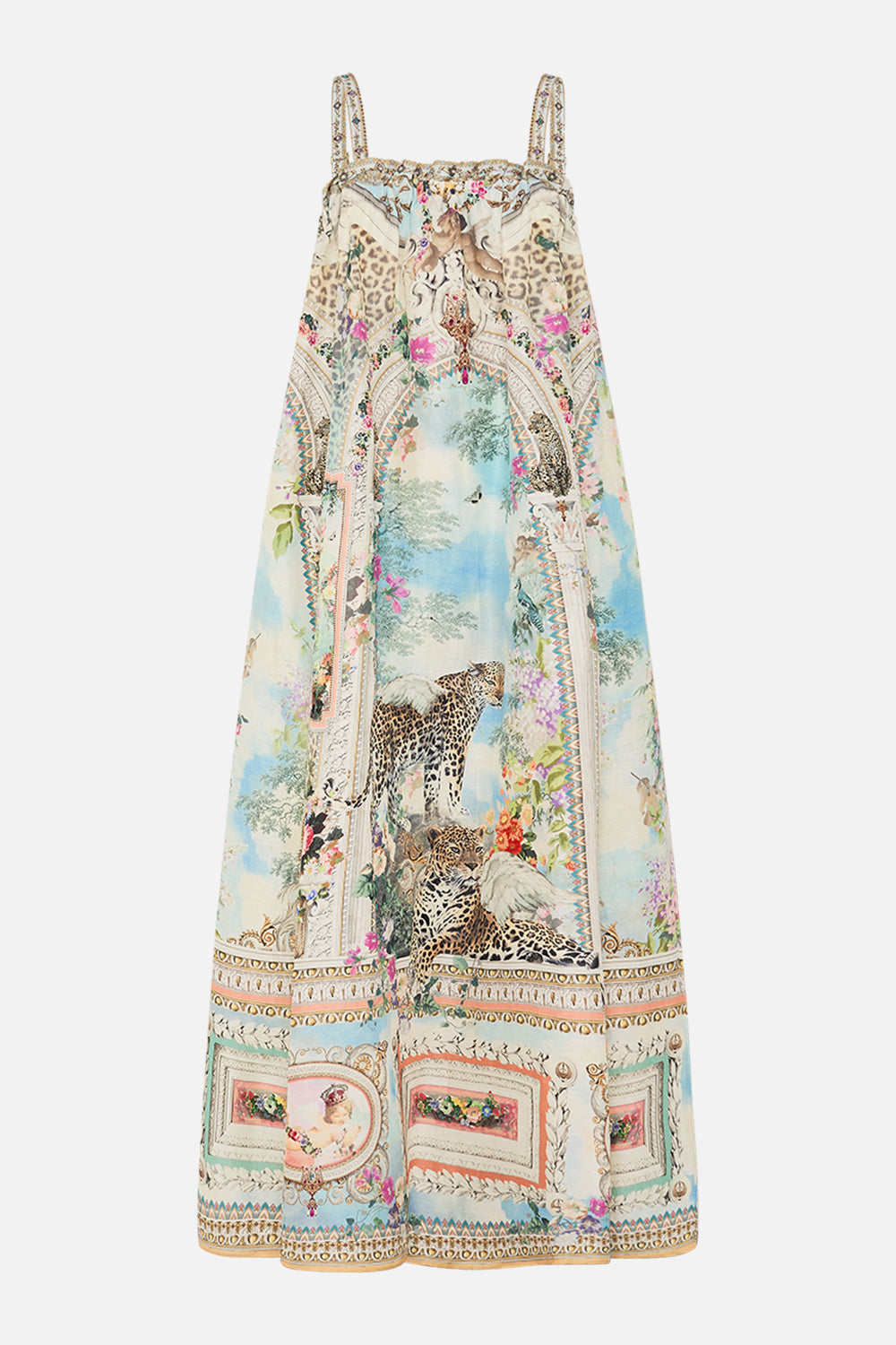 CAMILLA Floral Wide Strap Sundress in We Always Have Alexandria Print. 