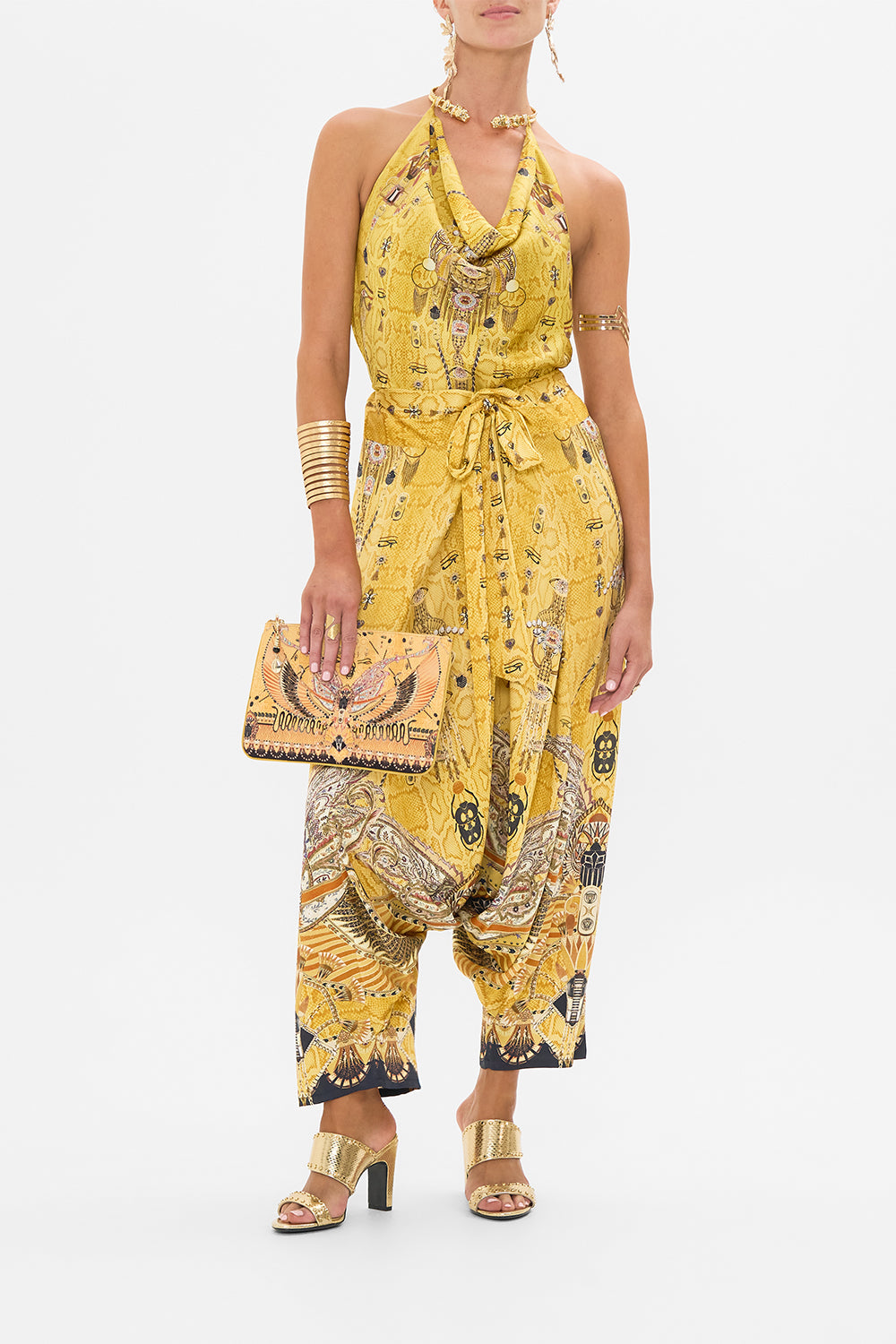 CAMILLA Gold Harem Pants in Valley of the Kings Print