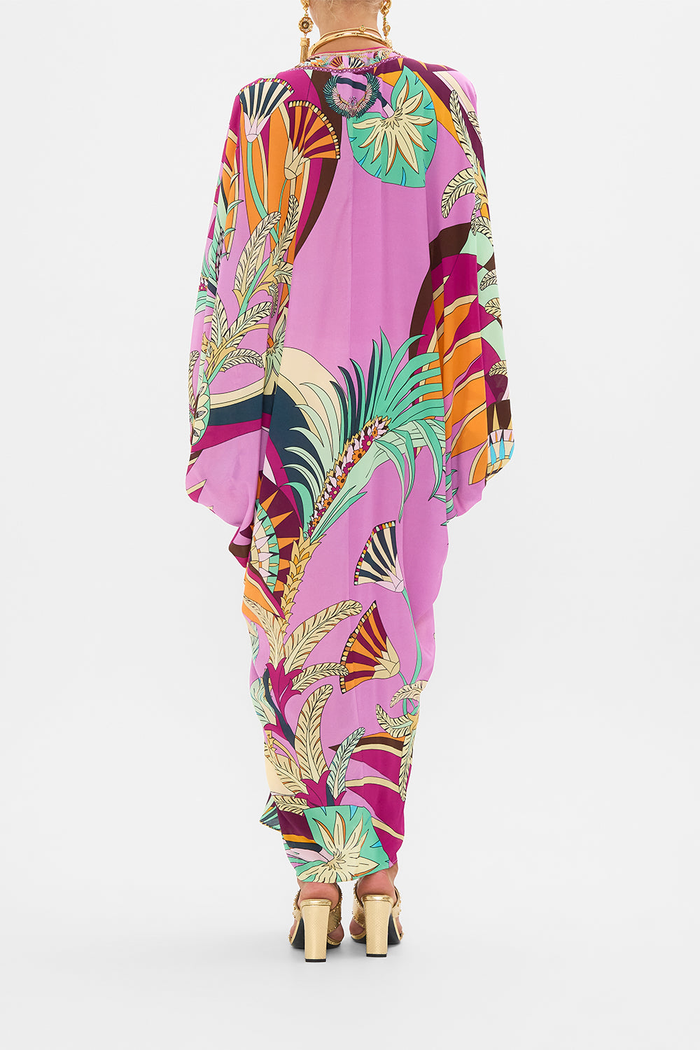 CAMILLA T Shape Long Kaftan in Giza Goddess print. 
