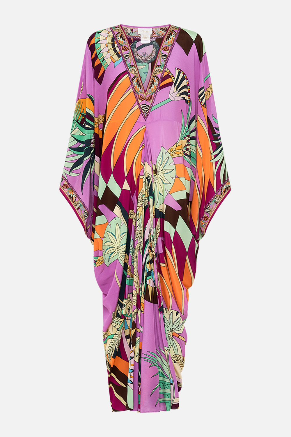 CAMILLA T Shape Long Kaftan in Giza Goddess print. 