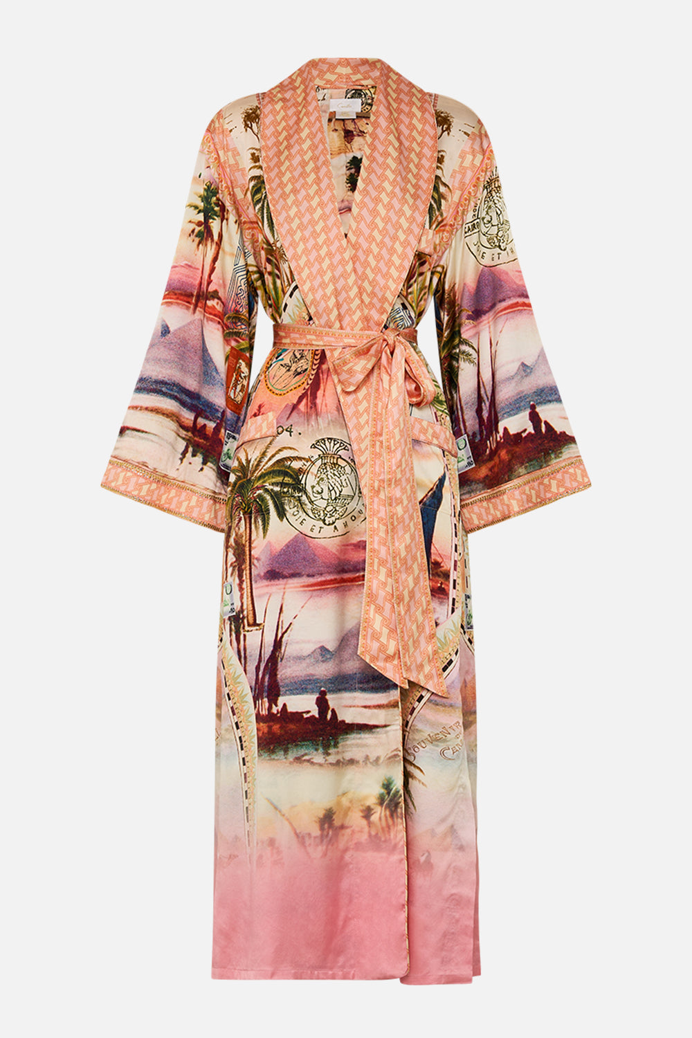 CAMILLA long robe with flared sleeve Milla's Got Mail print. 
