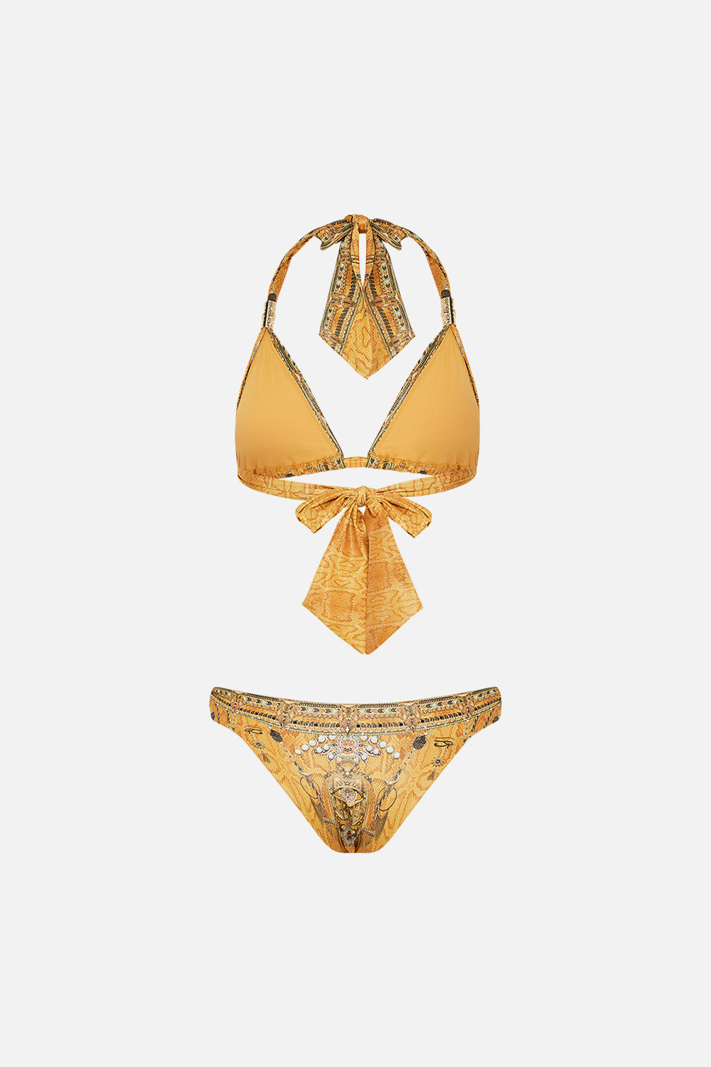 CAMILLA Gold Soft Tie Bikini with Trim in Valley of the Kings Print