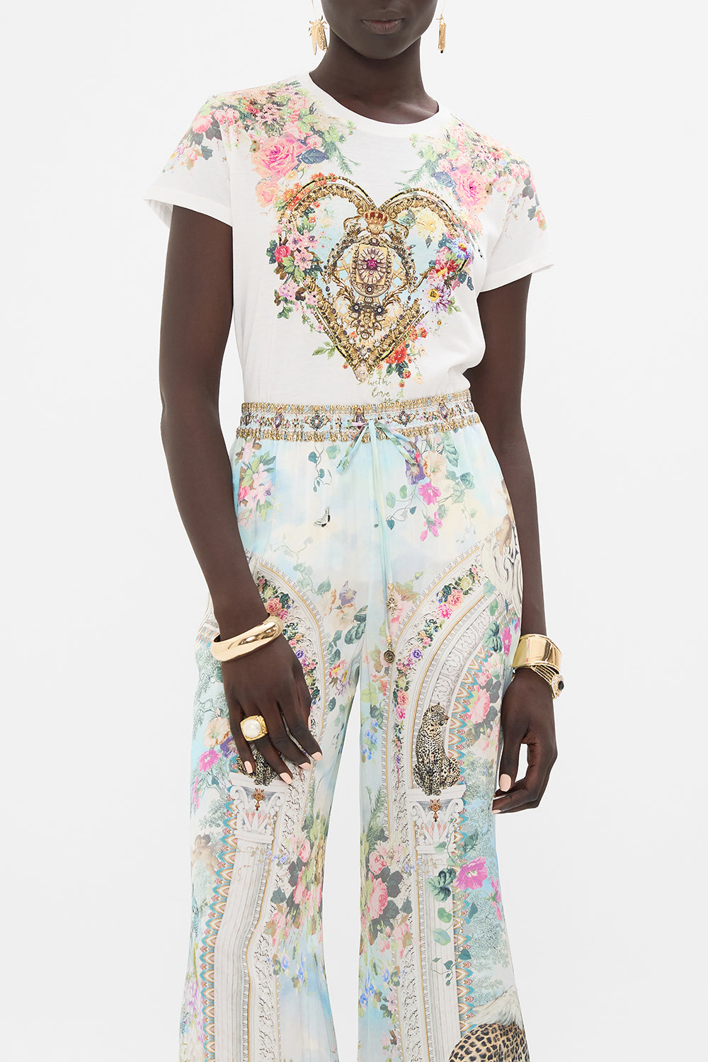 CAMILLA Slim Fit Round Neck T-Shirt White/Multi in We Always Have Alexandria print. 