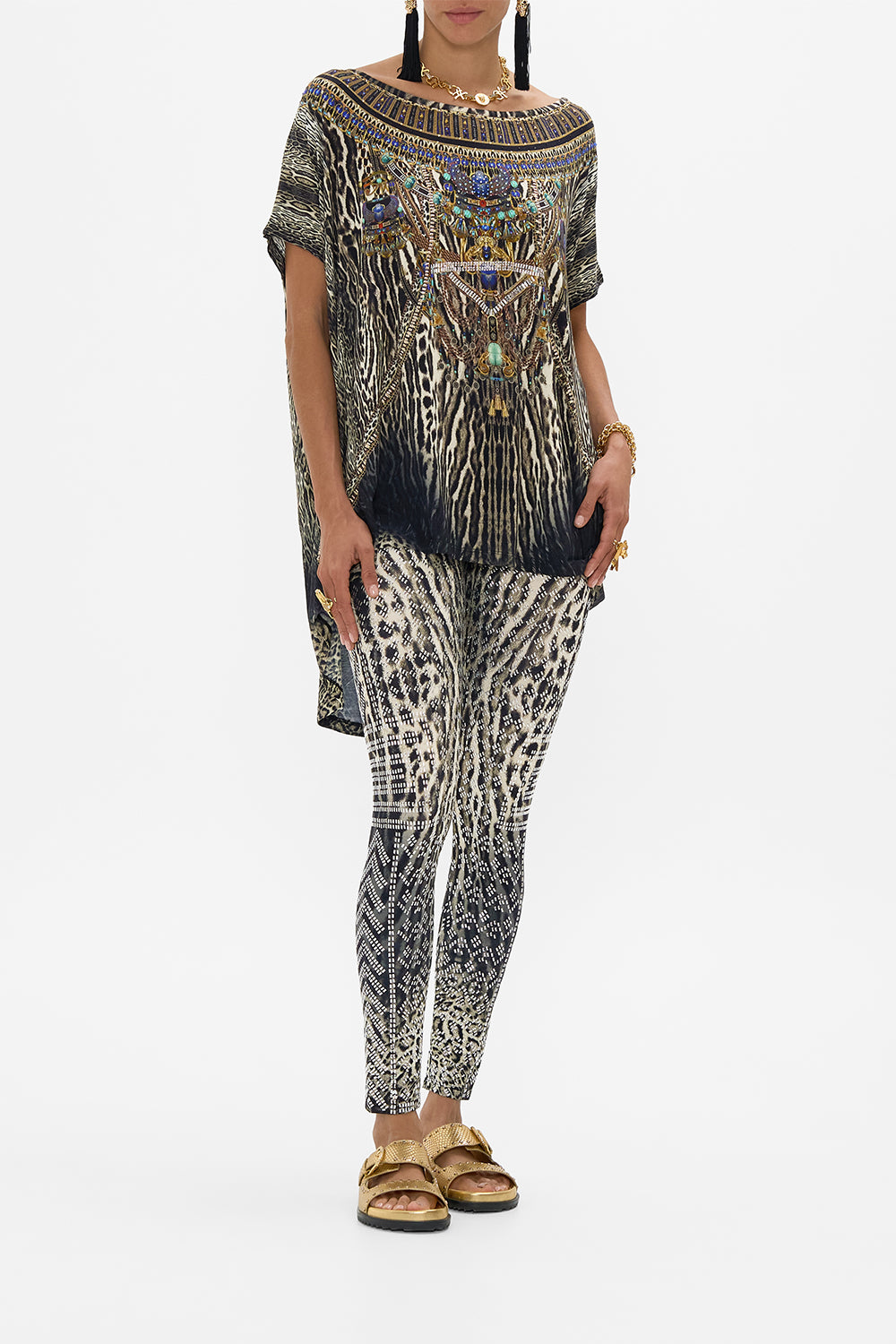 CAMILLA Loose Fit Tee in Cat Worship print. 