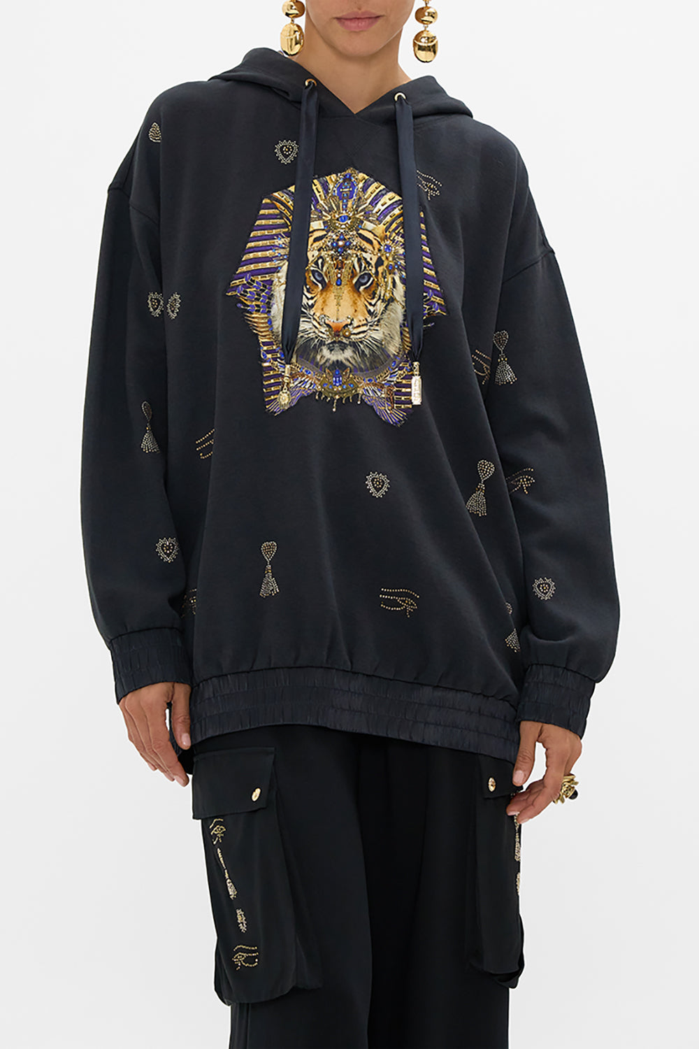 CAMILLA Silk Band Oversized Hoodie with Pockets in My Fair Pharaoh print. 
