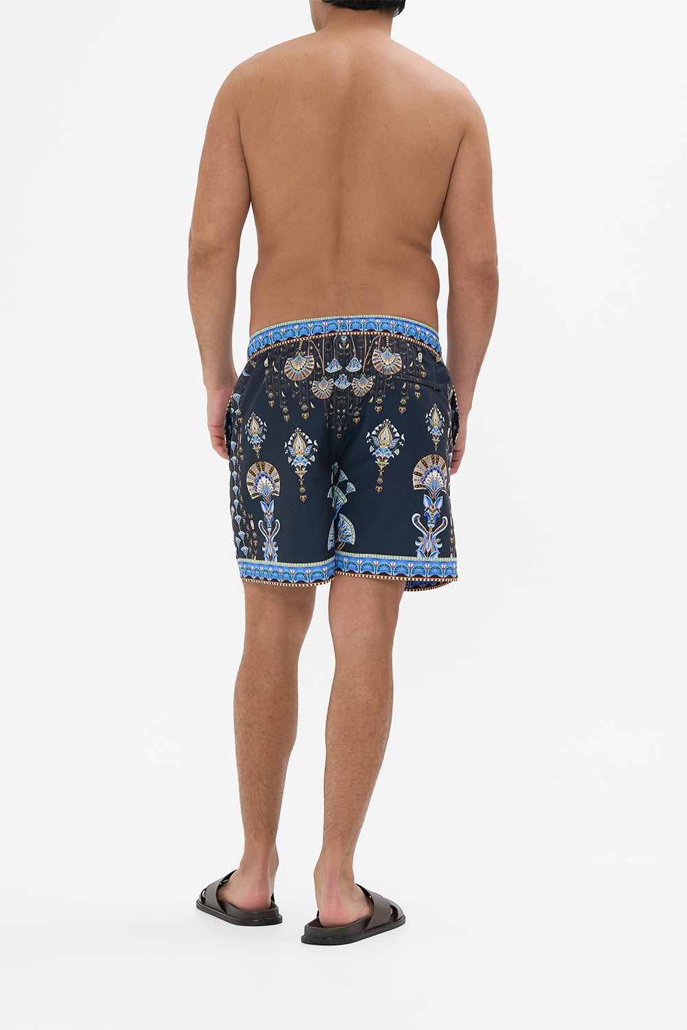 Hotel Franks By CAMILLA Black mid length boardshort in Under Scarab Skies print.