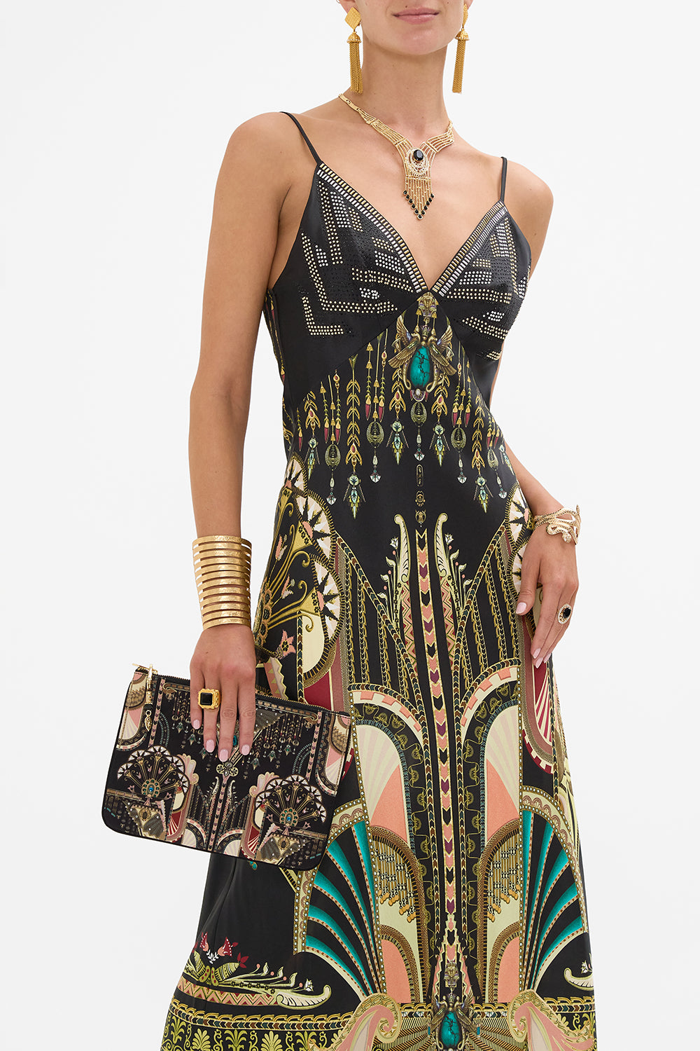 CAMILLA Small Canvas Clutch in They Called Her Nefertari print