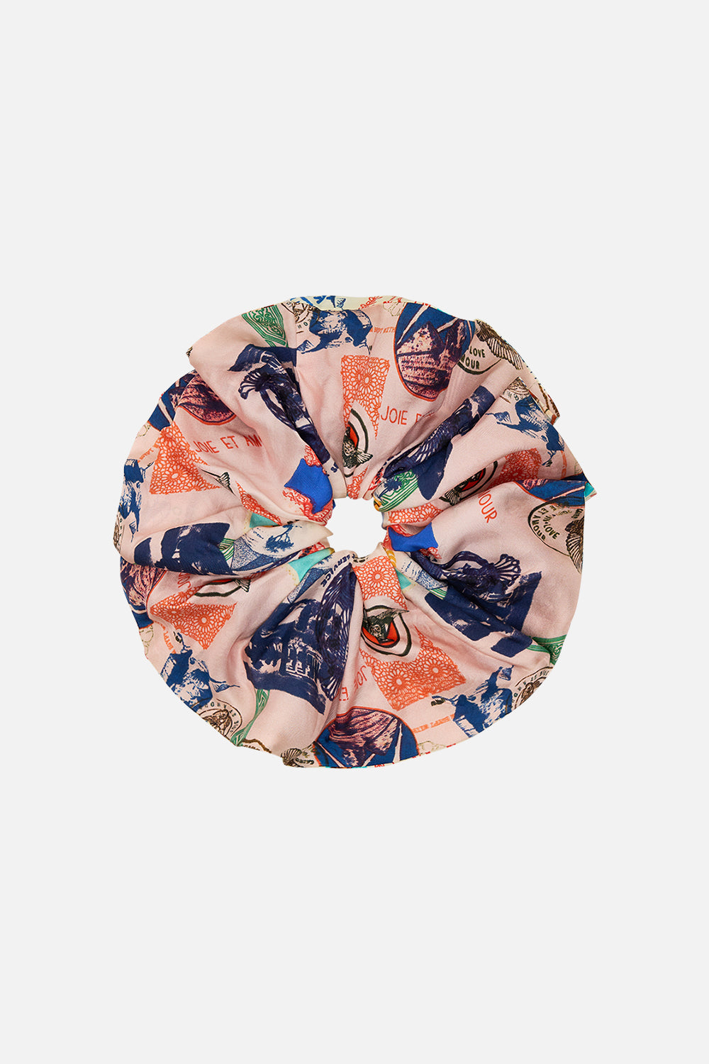 CAMILLA oversized scrunchie in Haute Passport print. 