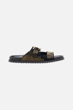 CAMILLA Alisa snake buckle sandal in Solid Black print