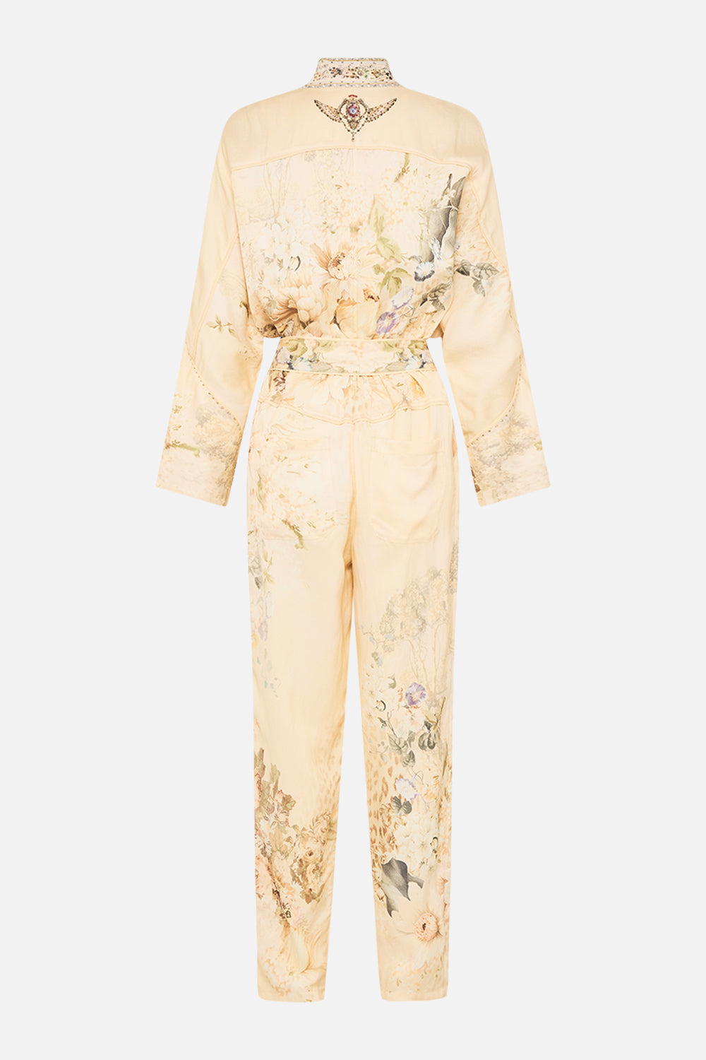 CAMILLA floral zip front panel jumpsuit in Adorned in Antiquity print. 