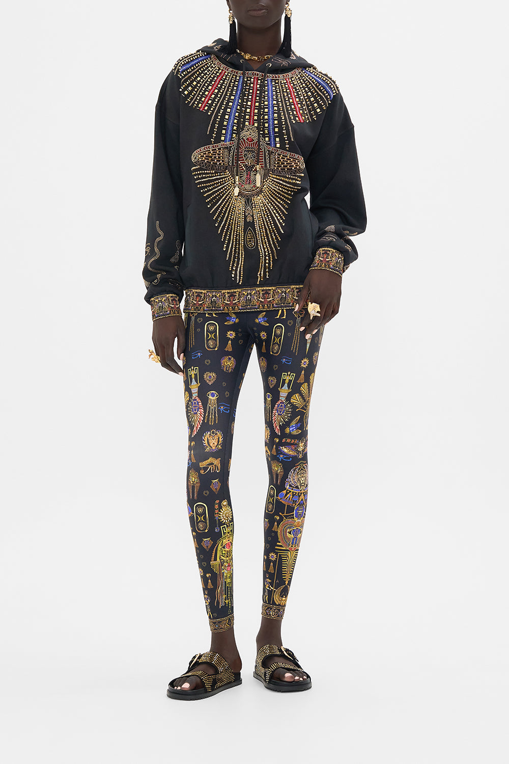 CAMILLA Embroidered Hoodie With Side Pockets in Cartouche Kingdom print. 
