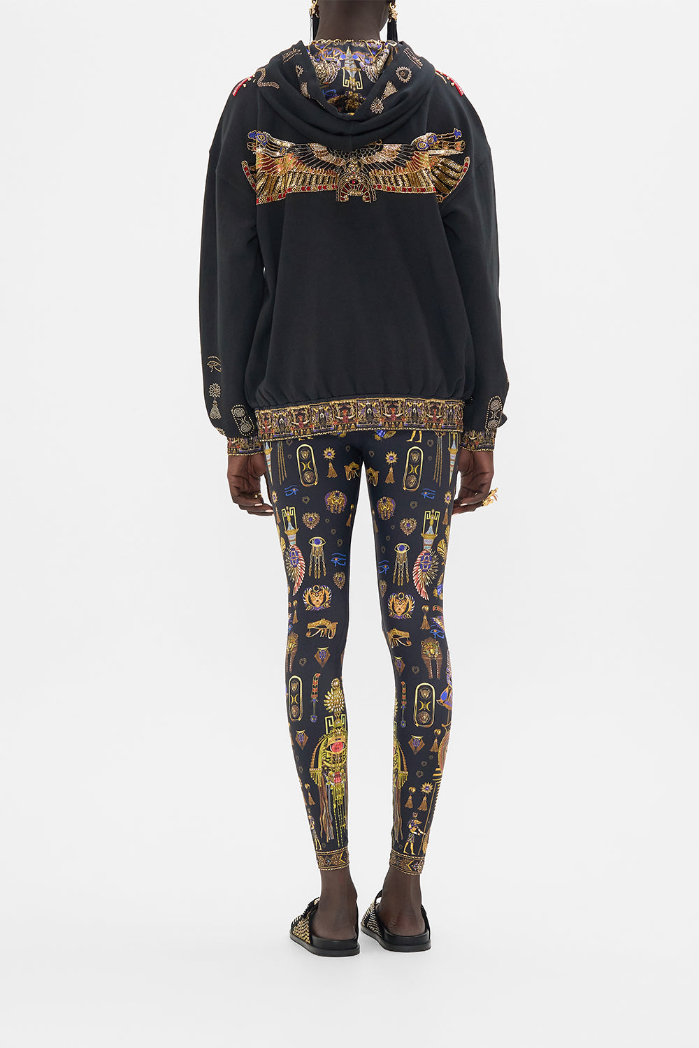 CAMILLA Embroidered Hoodie With Side Pockets in Cartouche Kingdom print. 