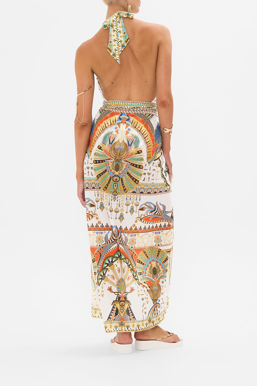 CAMILLA Long Draped Sarong in Valley Of The Queens print.