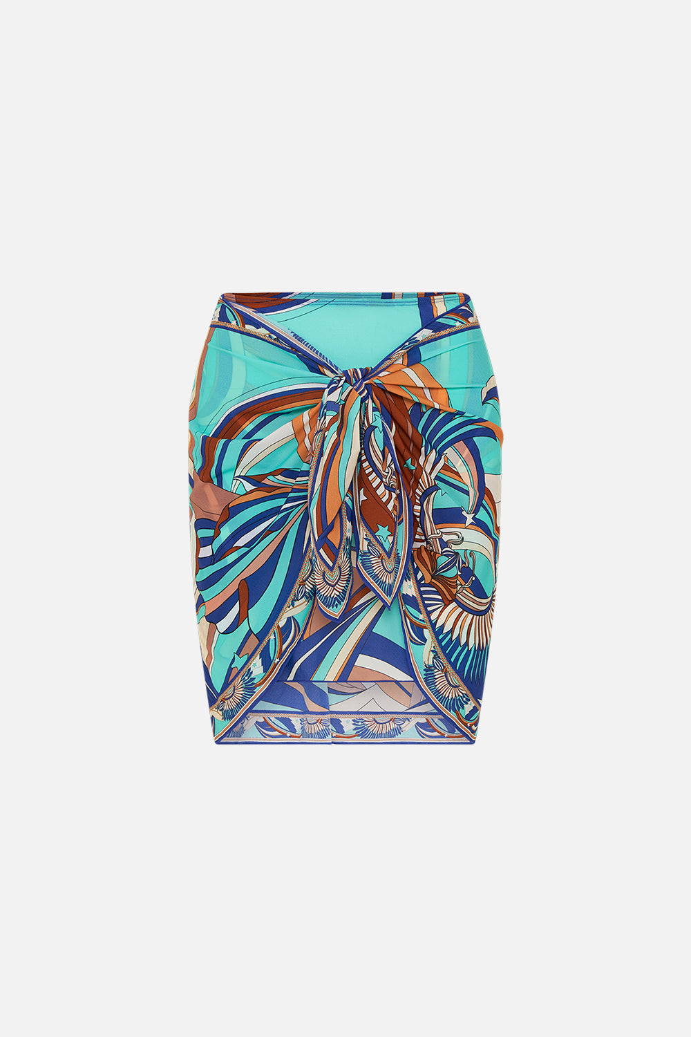 CAMILLA Layered Short Sarong With Tie Front in Oasis Oracle print.  
