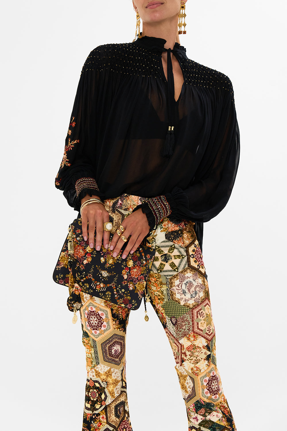 CAMILLA Black Hoody with Pockets in Magic in the Manuscripts print