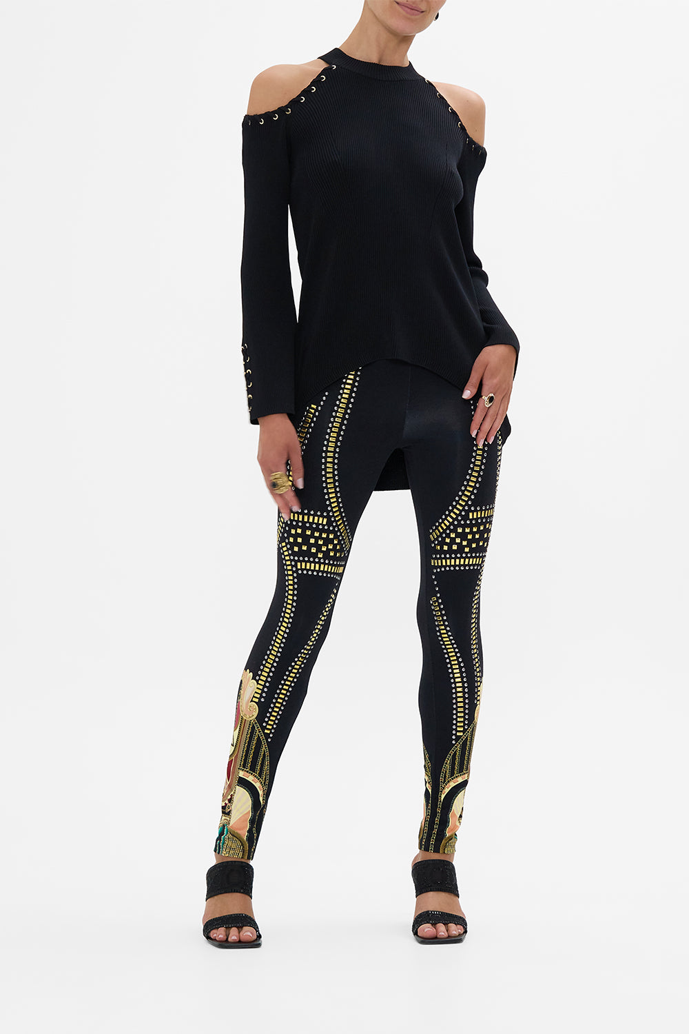 CAMILLA Metal Hotfix Embellished Leggings in They Called Her Nefertari print