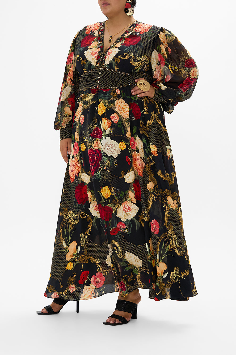 SHAPED WAISTBAND DRESS WITH GATHERED SLEEVES MAGIC IN THE MANUSCRIPTS