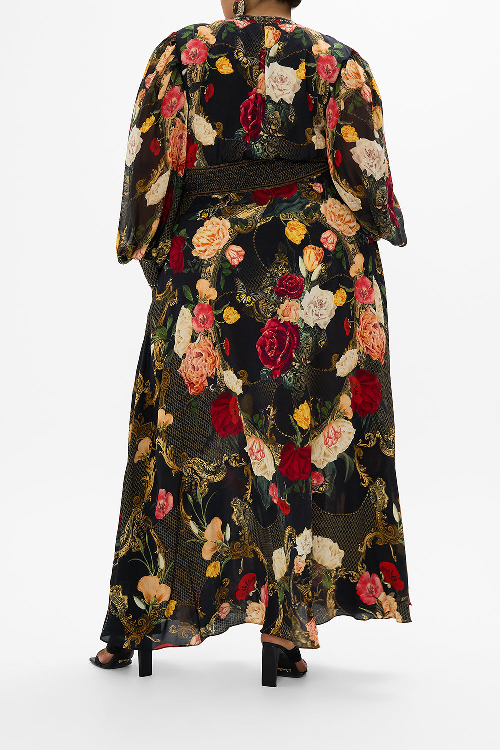 CAMILLA Black Shaped Waistband Dress with Gathered Sleeves in Magic in the Manuscripts