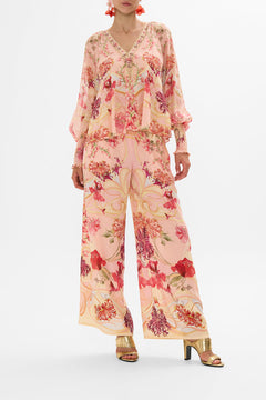 CAMILLA Floral Shirred Cuff Blouse in Blossoms and Brushstrokes print