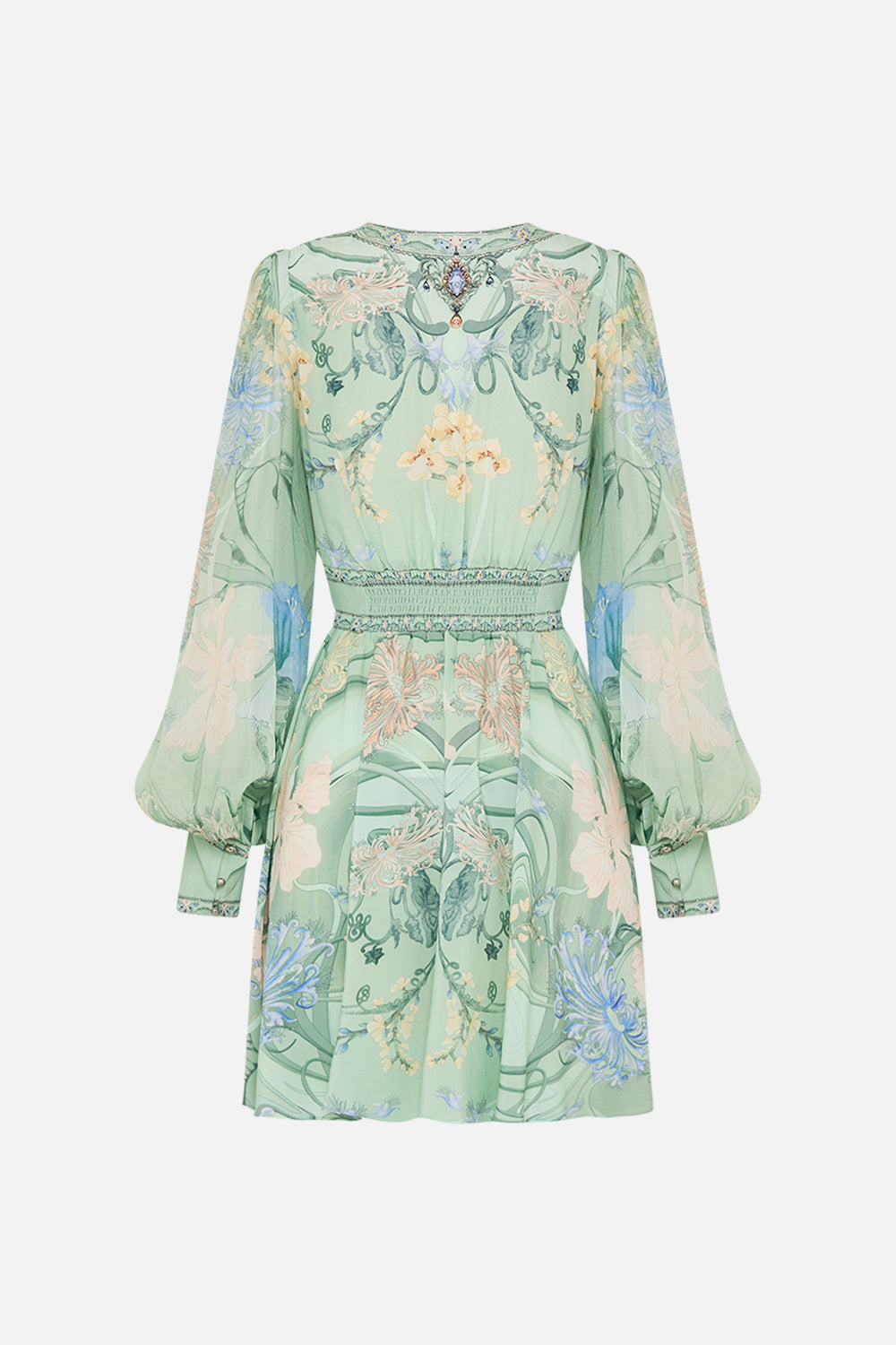 CAMILLA Floral Short Dress with Blouson Sleeve in Dreaming in Dutch