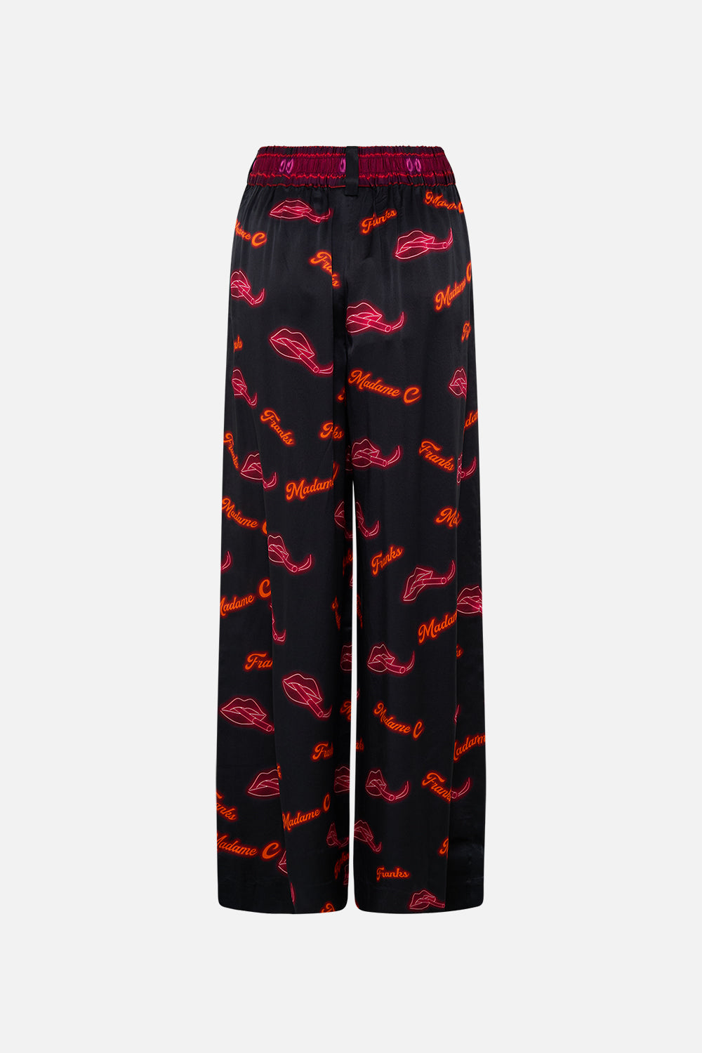 CAMILLA black wide leg waisted pant in Electric Loveland print