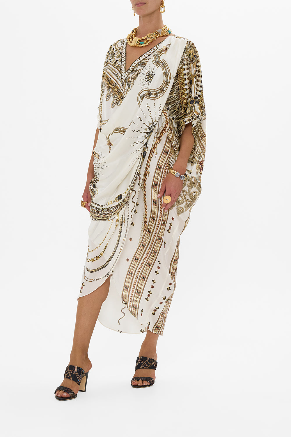 V NECK GATHERED SHOULDER DRAPED KAFTAN GODDESS ENERGY