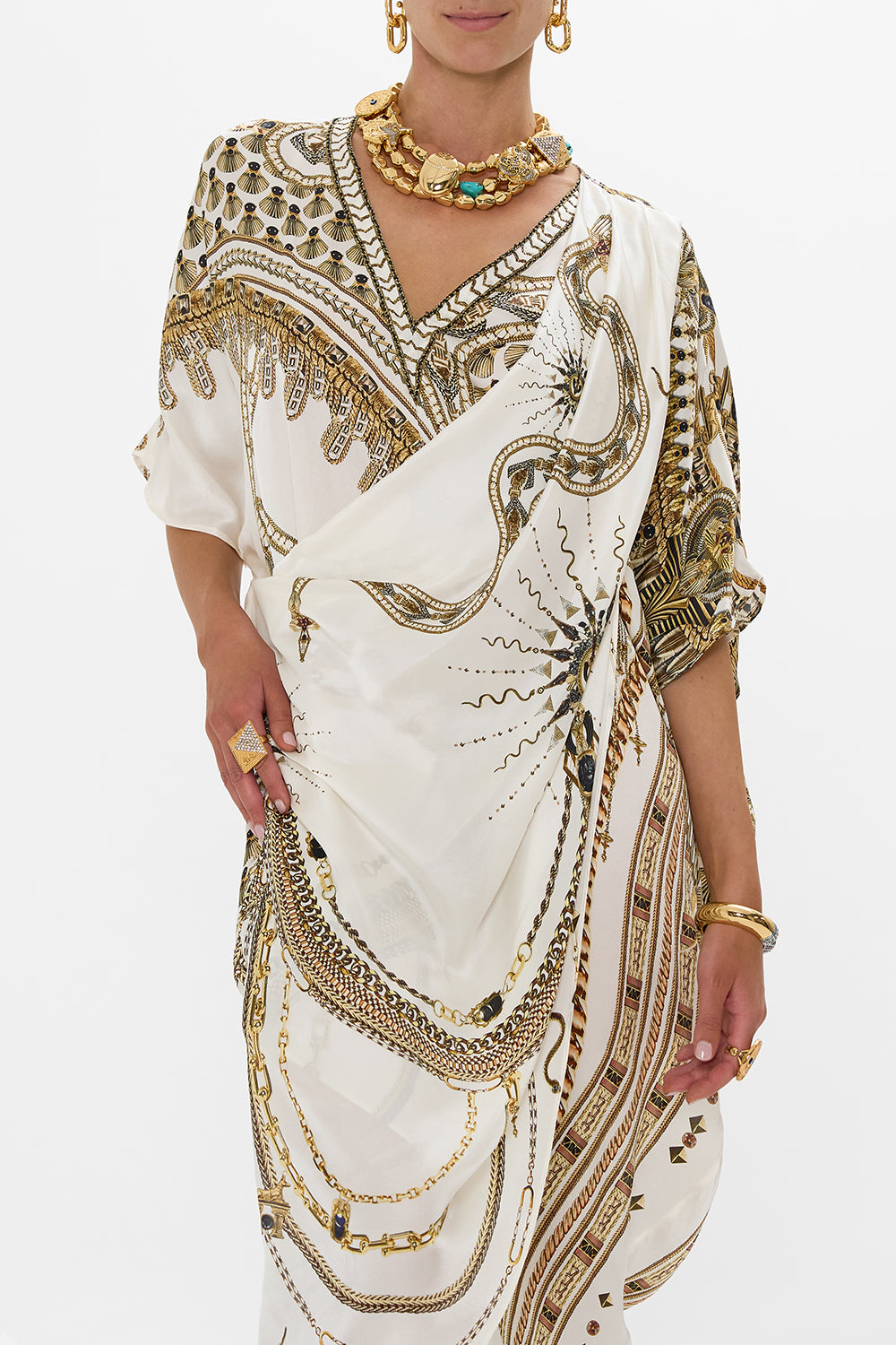 V NECK GATHERED SHOULDER DRAPED KAFTAN GODDESS ENERGY