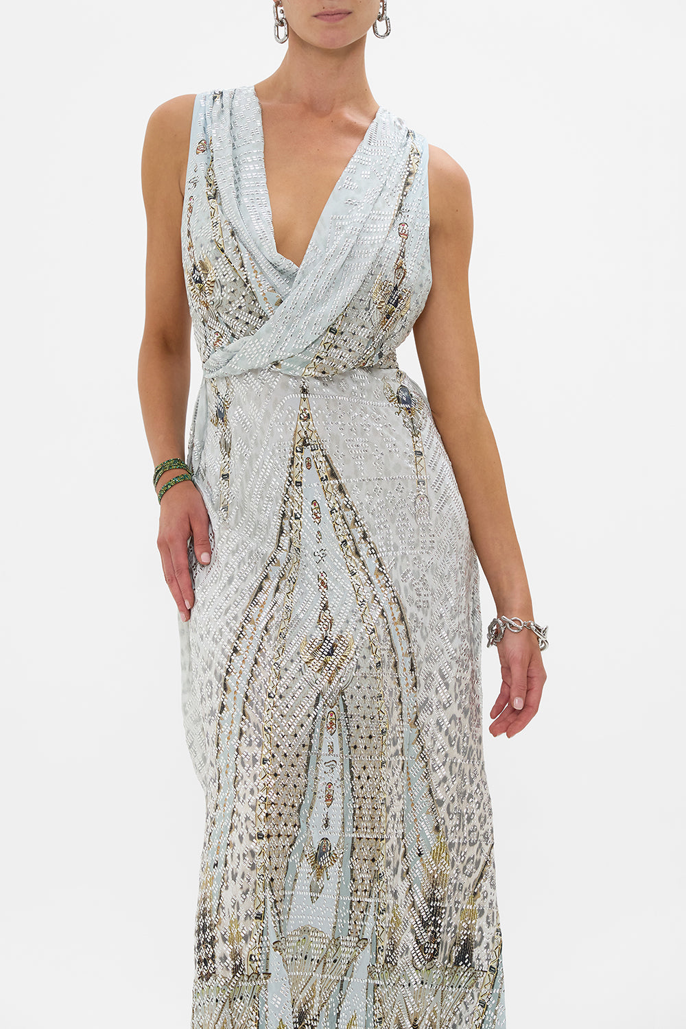 The Sahara Starlet Sleeveless Draped T Back Long Dress | CAMILLA