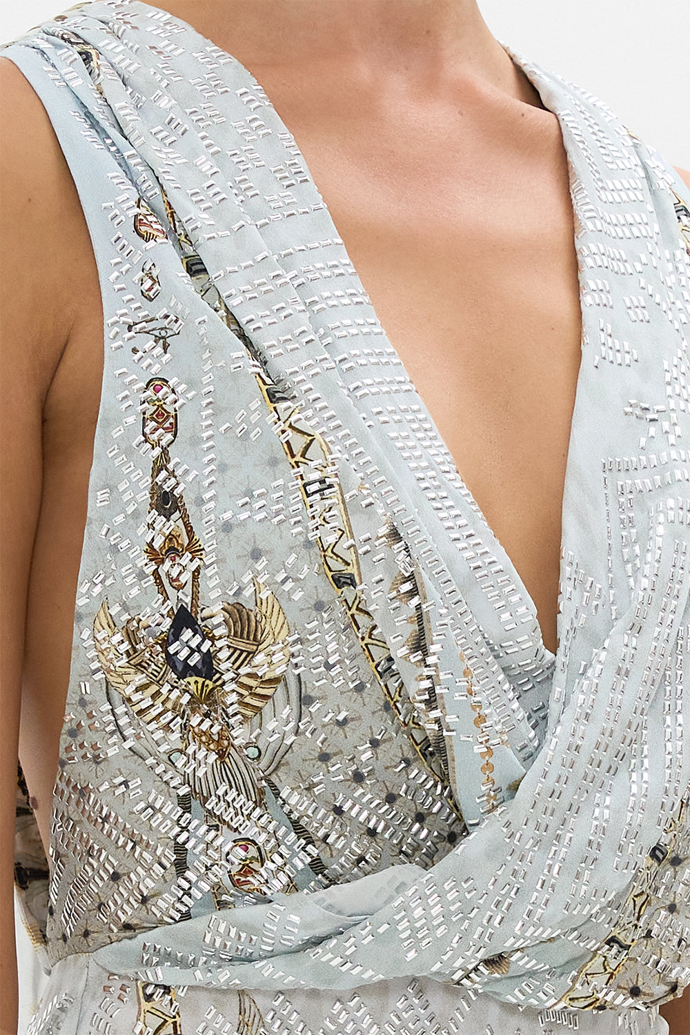 SLEEVELESS DRAPED T BACK LONG DRESS SAHARA STARLET