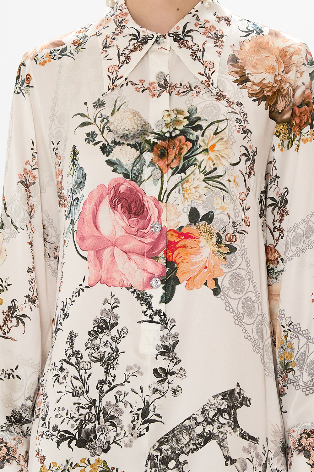 CAMILLA white floral print shirt dress in De Haar Memoirs print