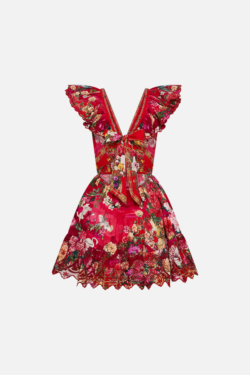 CAMILLA Tiered short dress with neck frill in Sweet home Alexandria print.