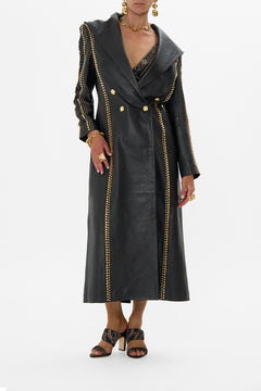 CAMILLA Long Leather Coat With Hood in Call Me Cleopatra print